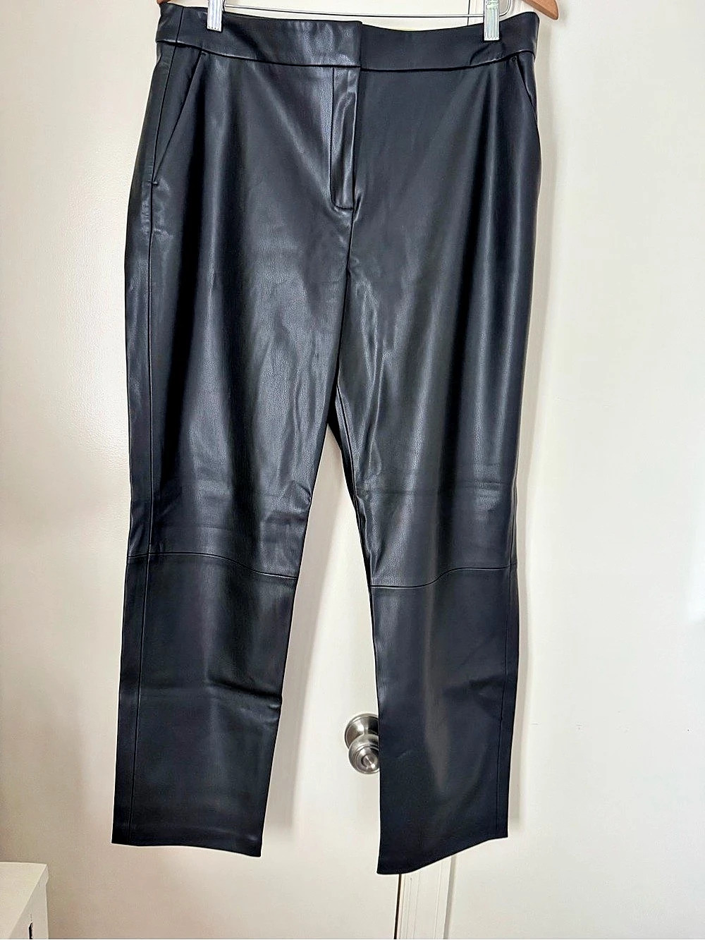 Alfani Emerald Safari Slim Faux Leather Straight Leg Pants Size 14 Like New